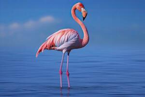 ai gegenereerd roze flamingo in de water. ai gegenereerd foto