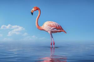 ai gegenereerd roze flamingo in de water. ai gegenereerd foto