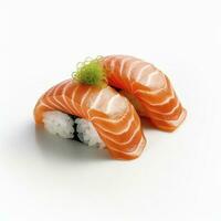 ai gegenereerd een sushi Zalm Aan wit achtergrond. ai gegenereerd foto