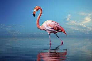 ai gegenereerd roze flamingo in de water. ai gegenereerd foto