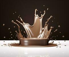 ai gegenereerd chocola plons met een podium, mockup achtergrond voor melk Product Scherm, 3d. generatief ai foto