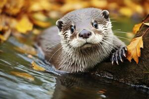 ai gegenereerd Otter in de water. ai gegenereerd foto