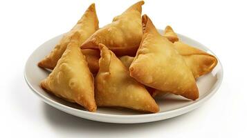 ai gegenereerd smakelijk samosa geïsoleerd Aan wit achtergrond. ai gegenereerd. foto