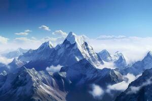 ai gegenereerd de schoonheid van een majestueus en sneeuw afgedekt berg bereik, met robuust pieken, ai generatief foto