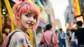 ai gegenereerd meisje met roze haar- en piercings foto