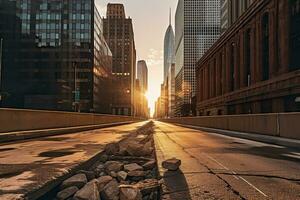 ai gegenereerd een majestueus stad horizon gedurende de gouden uur. ai generatief foto