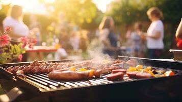 ai gegenereerd barbecue partij achtertuin, een barbecue bord Bij een partij tussen vrienden of familie, ai generatief foto