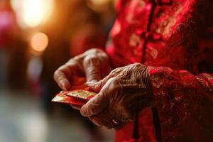 ai gegenereerd een Lucky rood pakket voor persoon in Chinese nieuw jaar. ai generatief foto