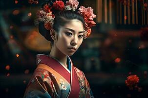 ai gegenereerd Japans meisje in traditioneel kleding. genereren ai foto