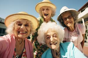 ai gegenereerd een groep van ouder Dames vriendschap bokeh stijl achtergrond met gegenereerd ai foto