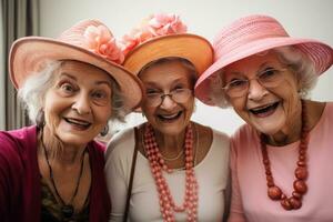 ai gegenereerd een groep van ouder Dames vriendschap bokeh stijl achtergrond met gegenereerd ai foto