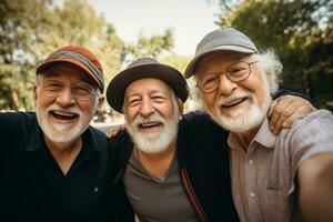 ai gegenereerd een groep van ouder mannen vriendschap bokeh stijl achtergrond met gegenereerd ai foto