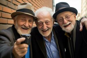 ai gegenereerd een groep van ouder mannen vriendschap bokeh stijl achtergrond met gegenereerd ai foto