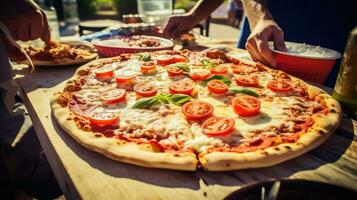 ai gegenereerd basilicum margarita pizza voedsel foto
