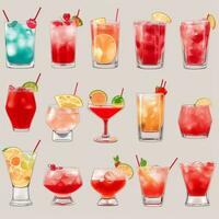 ai gegenereerd cocktail mocktail drankjes verzameling illustratie water kleur gemakkelijk achtergrond foto