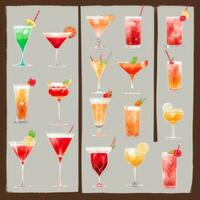 ai gegenereerd cocktail mocktail drankjes verzameling illustratie water kleur gemakkelijk achtergrond foto