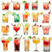 ai gegenereerd cocktail mocktail drankjes verzameling illustratie water kleur gemakkelijk achtergrond foto