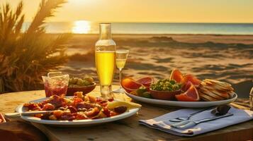 ai gegenereerd natuur ontspanning picknick voedsel foto