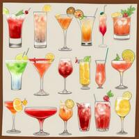 ai gegenereerd cocktail mocktail drankjes verzameling illustratie water kleur gemakkelijk achtergrond foto