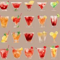 ai gegenereerd cocktail mocktail drankjes verzameling illustratie water kleur gemakkelijk achtergrond foto