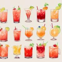 ai gegenereerd cocktail mocktail drankjes verzameling illustratie water kleur gemakkelijk achtergrond foto