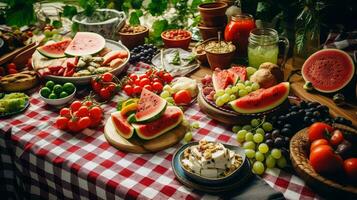 ai gegenereerd kaas pret picknick voedsel foto