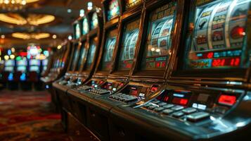 ai gegenereerd sleuf machines in casino. las vegas, Nevada, Verenigde Staten van Amerika. foto