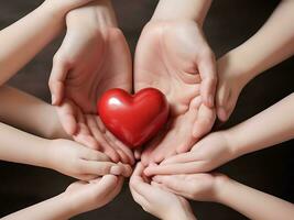 ai gegenereerd verantwoordelijkheid, dankbaarheid liefde 3d rood hart valentijnsdag dag foto