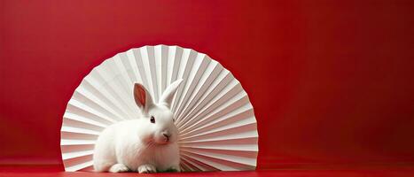 ai gegenereerd Chinese nieuw jaar, jaar van de konijn festival achtergrond met kopiëren ruimte foto