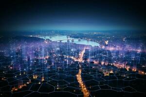 ai gegenereerd stedelijk connectiviteit stad top visie met digitaal netwerk verbinding foto