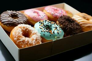 ai gegenereerd verpakt donuts bewerkt voor verrukkelijk presentatie en toegeeflijk in beroep gaan foto