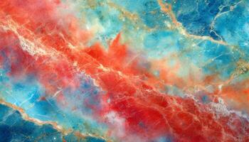 ai gegenereerd abstract marmeren structuur met kosmisch kijken in blues, rood, en turkoois vloeistof marmeren structuur en biologisch patroon gegenereerd door ai foto