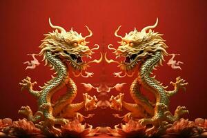 ai gegenereerd glorieus 3d illustratie voor Chinese nieuw jaar met draak, lantaarn foto