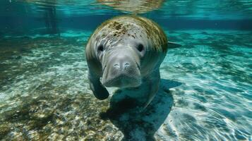 ai gegenereerd Florida lamantijn in Doorzichtig water foto