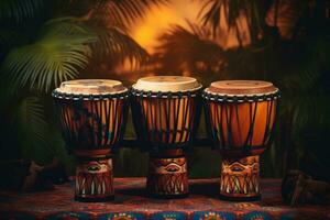 ai gegenereerd kleurrijk bongo drums Aan een tafel foto