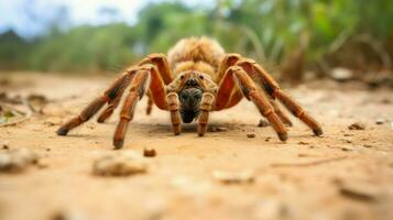 ai gegenereerd gedetailleerd visie van een grond tarantula in macro foto