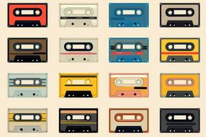 ai gegenereerd verzameling van retro muziek- audio cassette plakband 80s foto