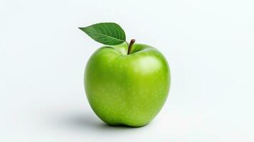 ai gegenereerd rijp groen appel met blad Aan wit achtergrond. vers, gezond, gezond leven, fruit foto