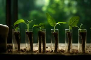 ai gegenereerd groen vers fabriek in glas test buis in laboratorium. neurale netwerk ai gegenereerd foto