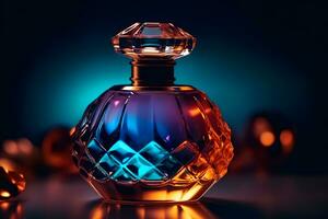 ai gegenereerd mooi elegant parfum fles Aan een donker achtergrond. neurale netwerk ai gegenereerd foto