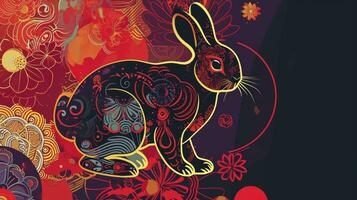 ai gegenereerd Chinese nieuw jaar 2024 jaar van de konijn - Chinese dierenriem symbool, maan- nieuw jaar concept, kleurrijk modern achtergrond ontwerp. foto