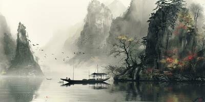 ai gegenereerd Chinese stijl inkt landschap foto