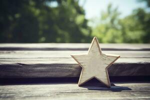 ai gegenereerd een houten ster Aan een houten tafel met kopiëren ruimte voor tekst foto