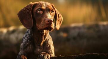 ai gegenereerd hond Aan de abstract achtergrond, hond gezicht, detailopname van hond gezicht, hond portret Aan achtergrond, op zoek hond foto