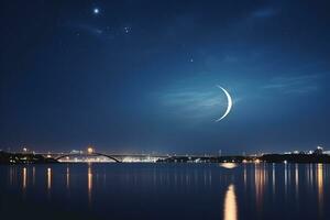 ai gegenereerd nacht lucht en maan, sterren, Ramadan kareem viering foto