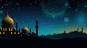 ai gegenereerd Ramadan kareem achtergrond met moskee lucht nacht achtergrond foto