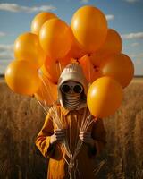 ai gegenereerd een meisje poseren met ballonnen in een conceptuele fotografie foto