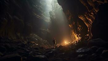 ai gegenereerd onthulling mysteries in de diepten van speleologie foto