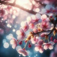 ai gegenereerd hyper realistisch sakura kers bloesem boom bladeren Japans festival ochtend- dauw Osaka tokyo foto