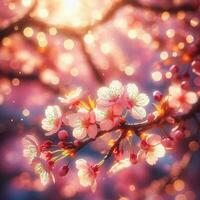 ai gegenereerd hyper realistisch sakura kers bloesem boom bladeren Japans festival ochtend- dauw Osaka tokyo foto